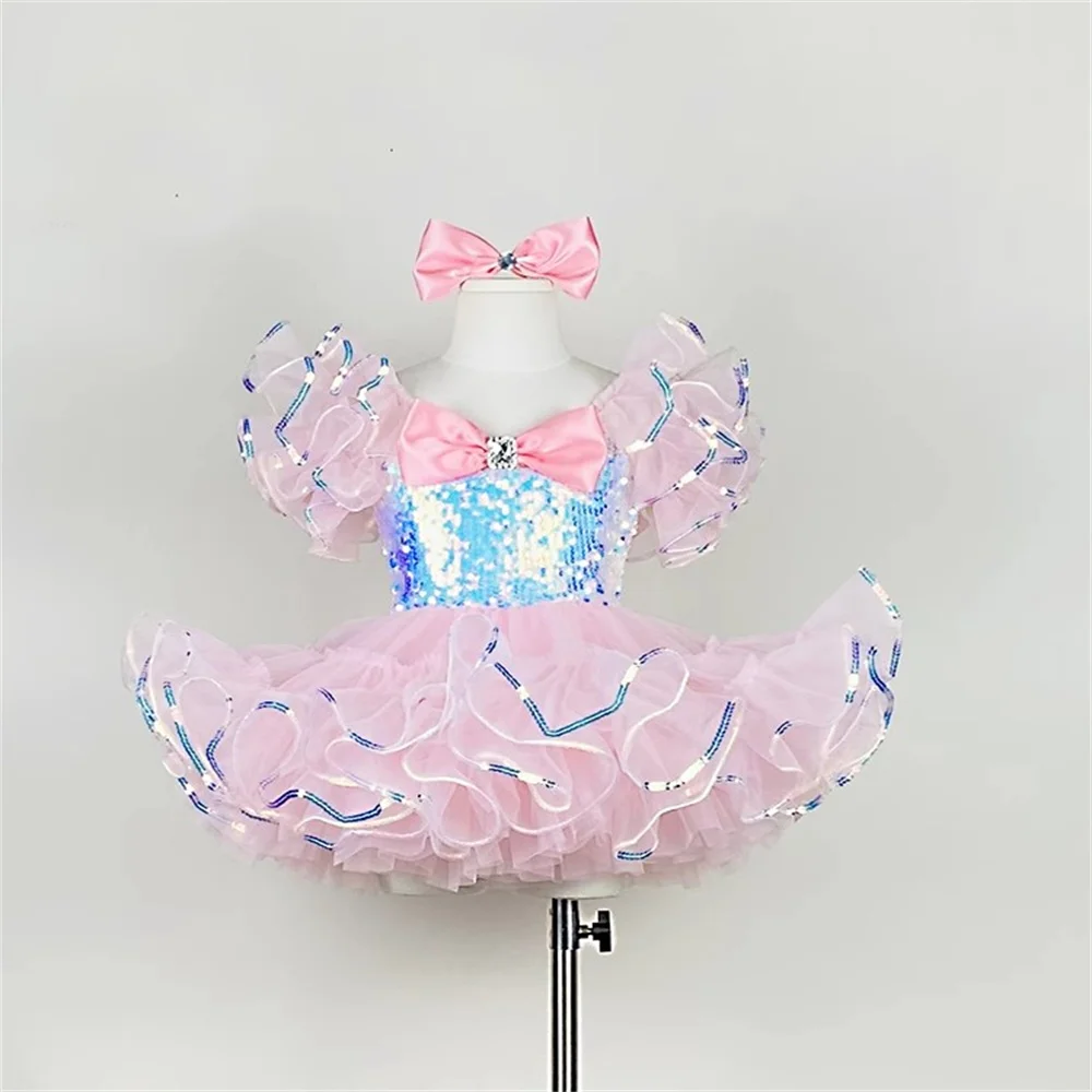 

Kids Ballroom Clothing Sequined Modern Dance Tutu Dress Girls Jazz Dance Costume Stage Wear Toddler Wedding Princess Dress
