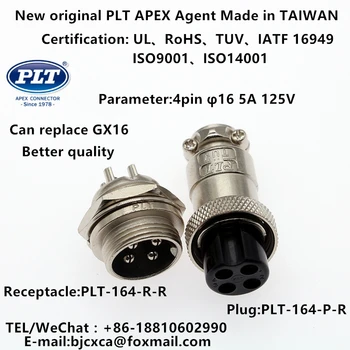 PLT-164-R-R PLT-164-P-R APEX 4pin Male Female φ16 Circular Aviation Socket Plug Wire Pane Connector Made in TAIWAN RoHS UL TUV
