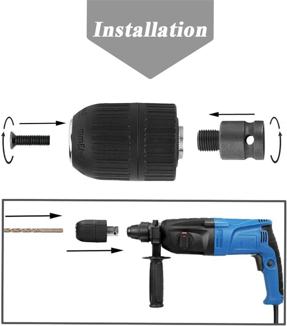 0.8-10mm 2-13mm Keyless Drill Chuck Quick Grip Adapter Hex SDS-Plus Square 1/2 3/8 Shank Screwdriver Tap Drill Bits Impact Chuck