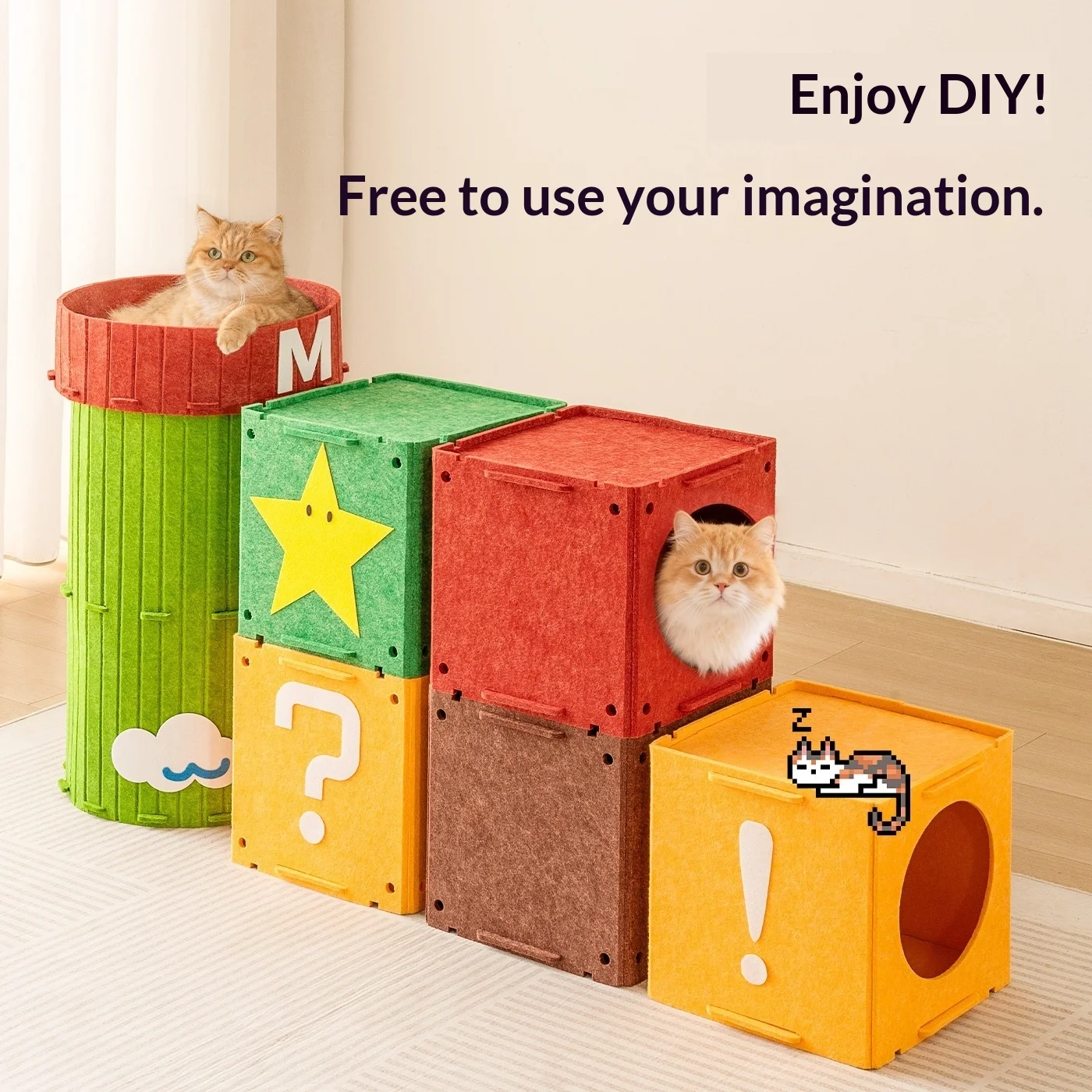 Wholesale Felt Cat Bed Tunnel 6-in-1 Security Nest Modular Pet House Hideaway Cat Toy House Breathable Waterproof All Seasons