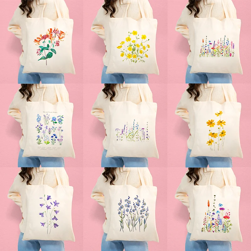 

Flower Aesthetics Design Canvas Tote Bag Best Gift for Flowers Lover Beautiful and Colorful Flowers Print Shopping Bag Handbags