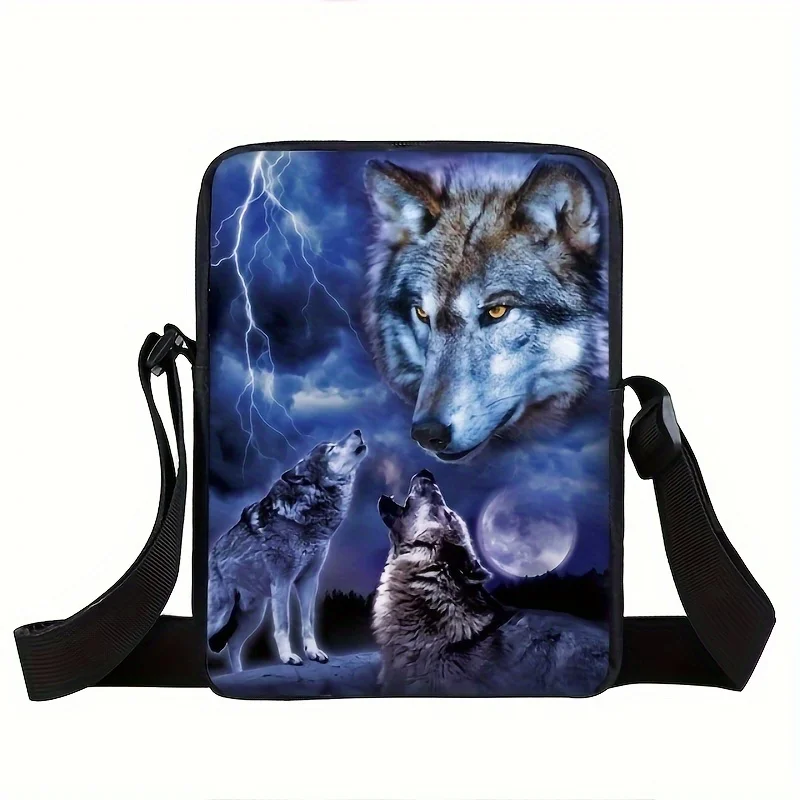 Wolf Shoulder-Bag Cartoon Puppy Men Handbag Teenager Howling Wolf Messenger Bags Small Crossbody Bag