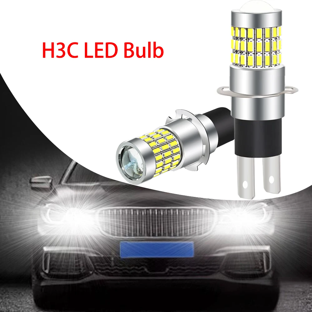 2 مصابيح ضباب للسيارة H3C LED، مصابيح إضاءة نهارية، مصابيح أمامية، مصابيح سيارة للقيادة، مصابيح إضاءة بيضاء 6000K، أبيض 12 فولت/24 فولت 3 ثانية