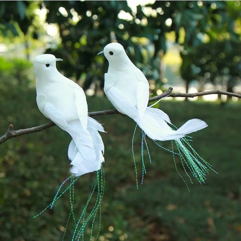 2/6pcs/Lot Fake Bird White Doves Artificial Foam Feathers Birds with Clip Pigeon Decoration for Wedding Christmas Home