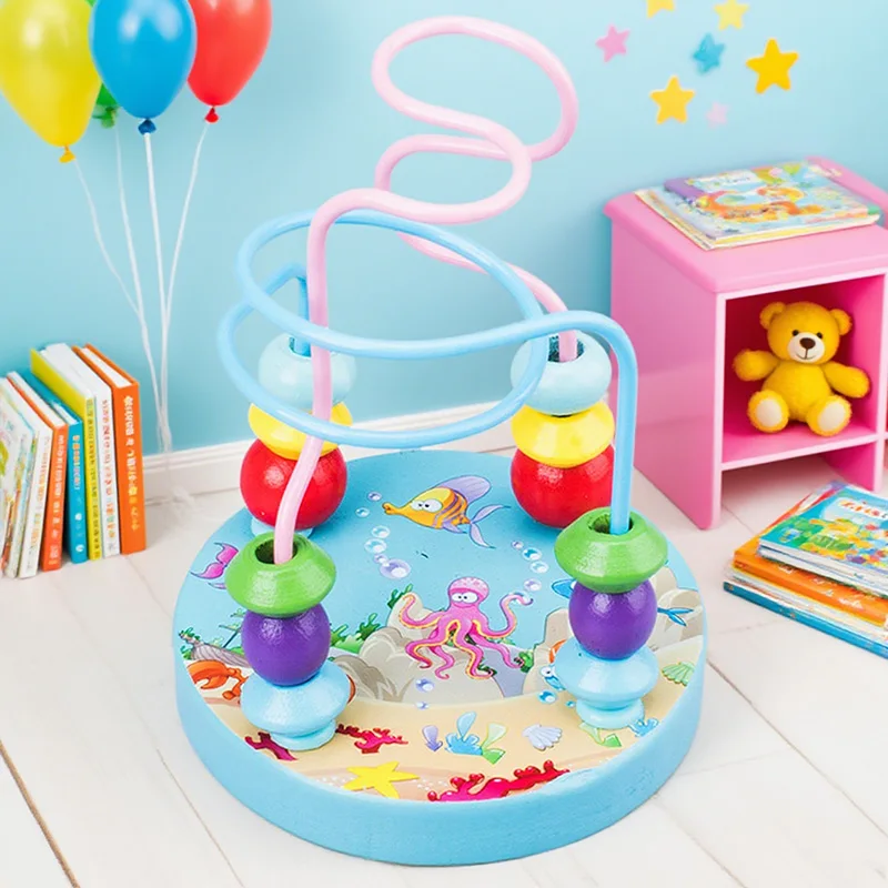 ألعاب خشبية للأطفال شكل مطابقة للأطفال مونتيسوري التعليم المبكر لعبة ساعة قوس قزح برج كاتربيلر حول الخرز الهدايا TMZ #6