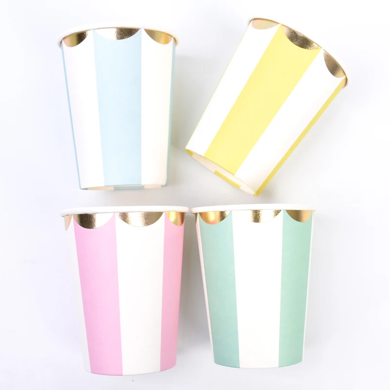 8pcs/set Pastel Disposable Cup Pastel Paper Cups Tableware Blue Pink Birthday Party Supplies Baby Shower Baptism Gender Reveal