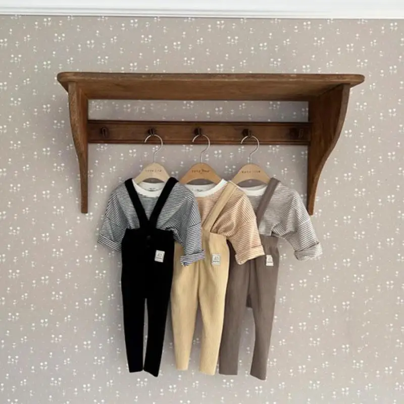 Spring Autumn New Children Solid Overalls Boy Baby Ribbed Fashion Leggings Girl Infant Cotton Suspenders Pants Toddler Trousers