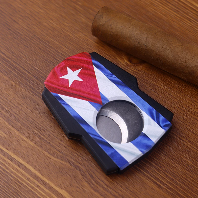 Luxury Portable Cigar Cutter Flag of Cuba Pattern Plastic Stainless Steel Sharp Blade Scissors Free Shipping Travel Cigar Cutter