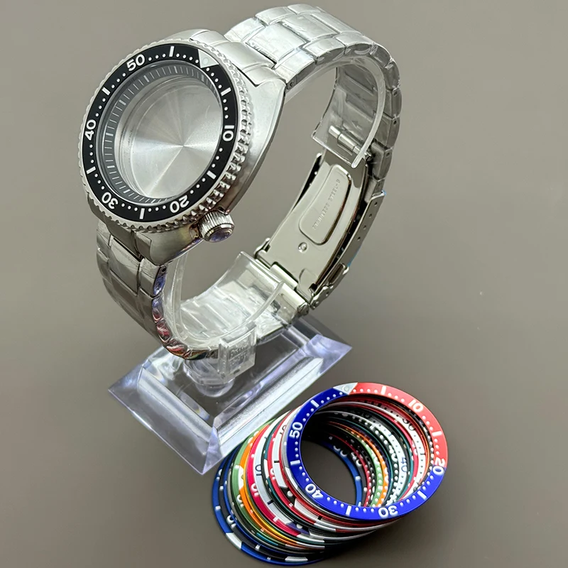 46.5mm Watche Case Bracelet With chapters Ring Sapphire Crystal For NH35 NH36 4R 7S Movt 28.5mm Dial Modified Big abalone Case
