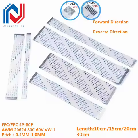 10PCS Flat Flexible Cable FFC FPC AWM 20624 80C 60V VW-1 FFC-0.5MM 1.0MM 4/5/6/8/10/12/14/16/18/20/24/26/30/32 Pin
