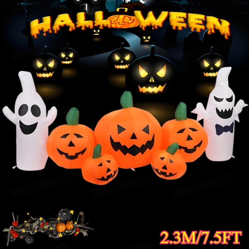 

7.5FT Inflatable Toys Decorations Halloween White Ghost Pumpkin Outside Giant Scary Blow Up Skeleton Spooky Ghost Yard Decor
