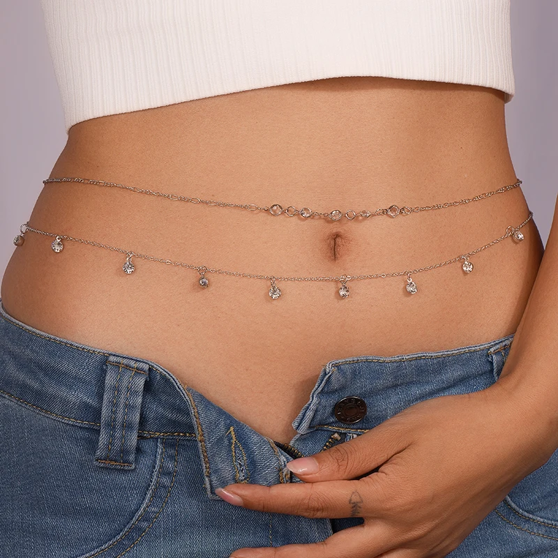 Aihua Bohemia Kristall-Taillenkette für Frauen, sexy silberfarbene Kette, Sommer-Strand-Körperschmuck, Geschenke – Detail 1
