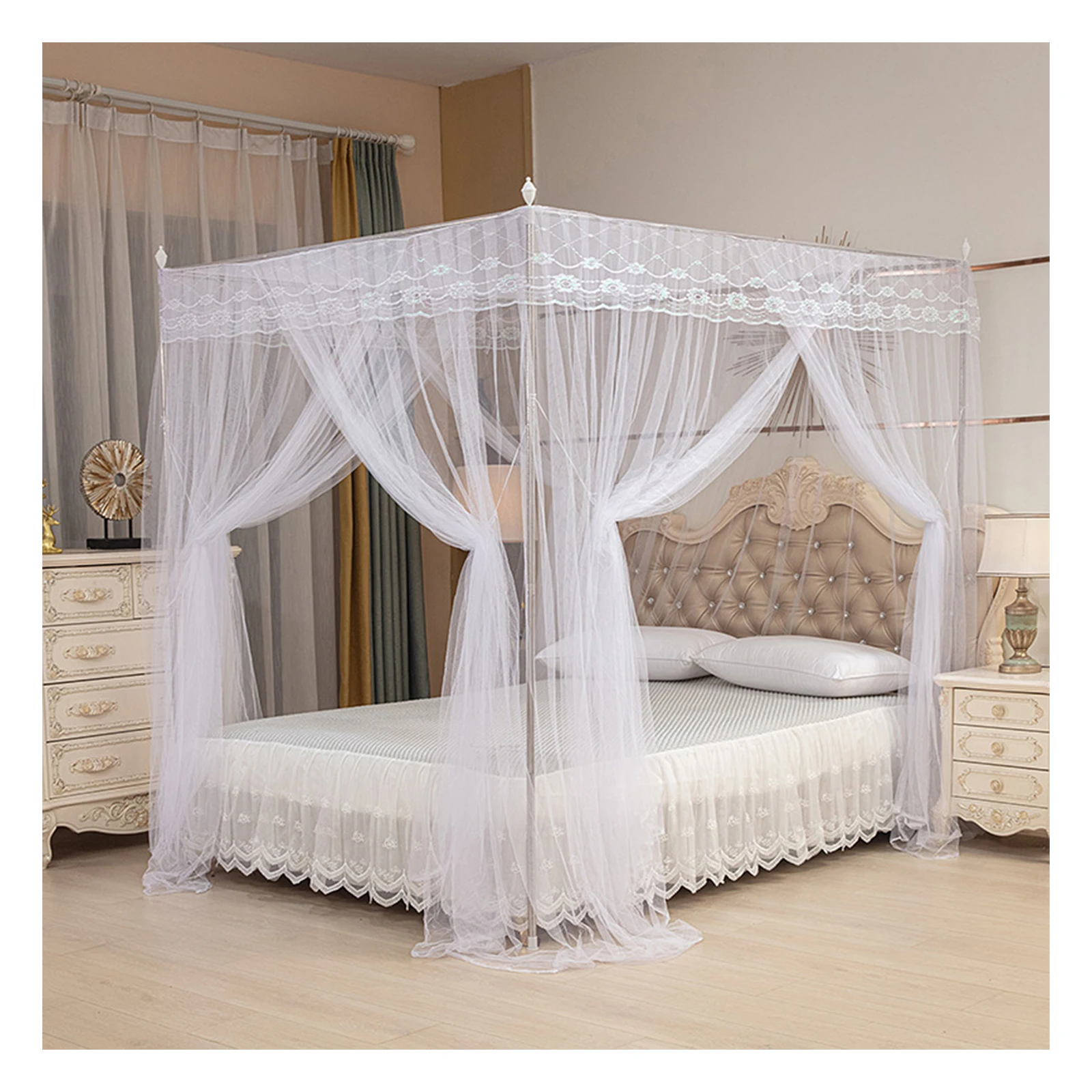 2024 New Mosquito Net Tent for Bed Three Side Opening Canopy Netting for Bedroom without Mosquito Net Holder Princess Bed Canopy