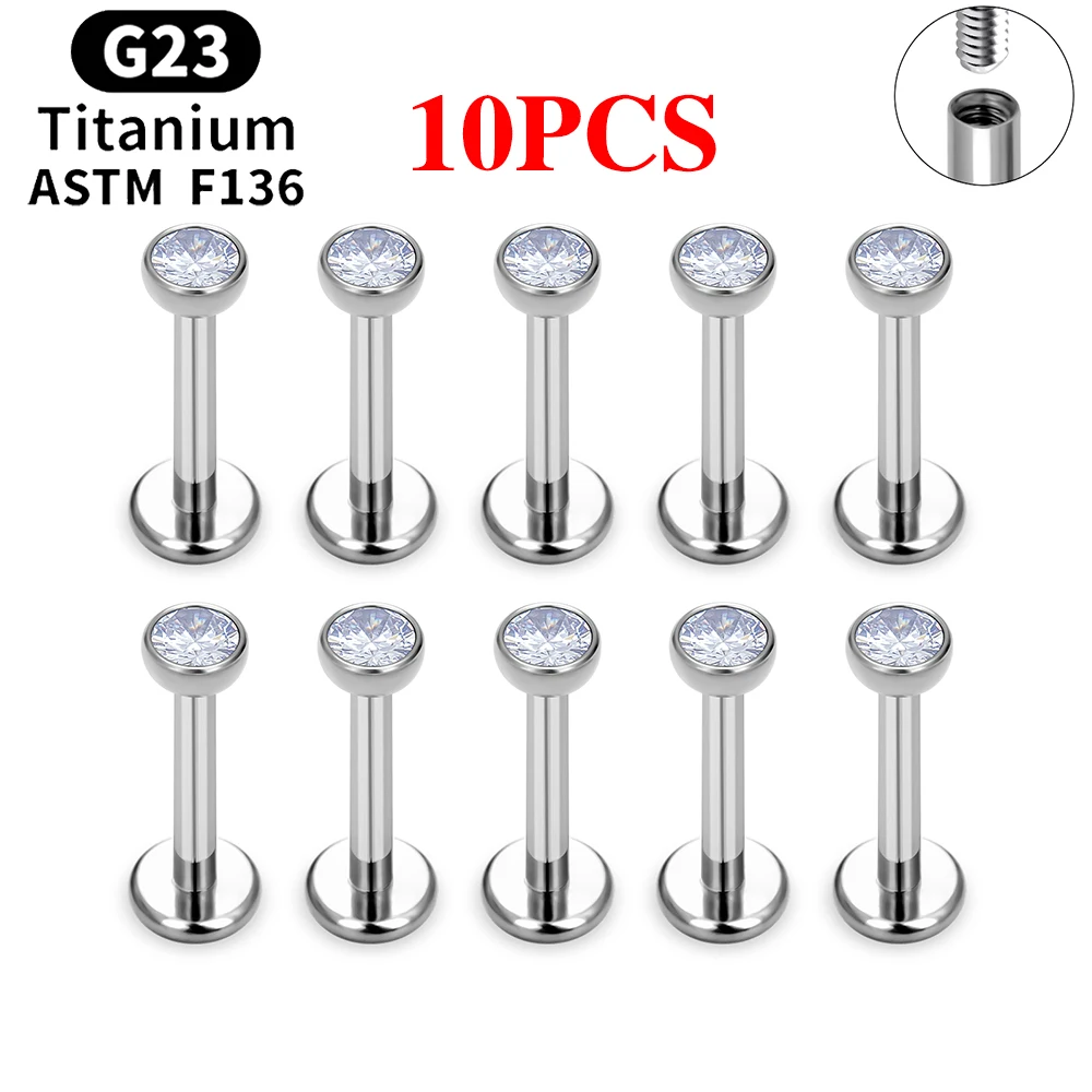 UHERA G23 Titanium Piercing Labret Stud Ring CZ 16G 5