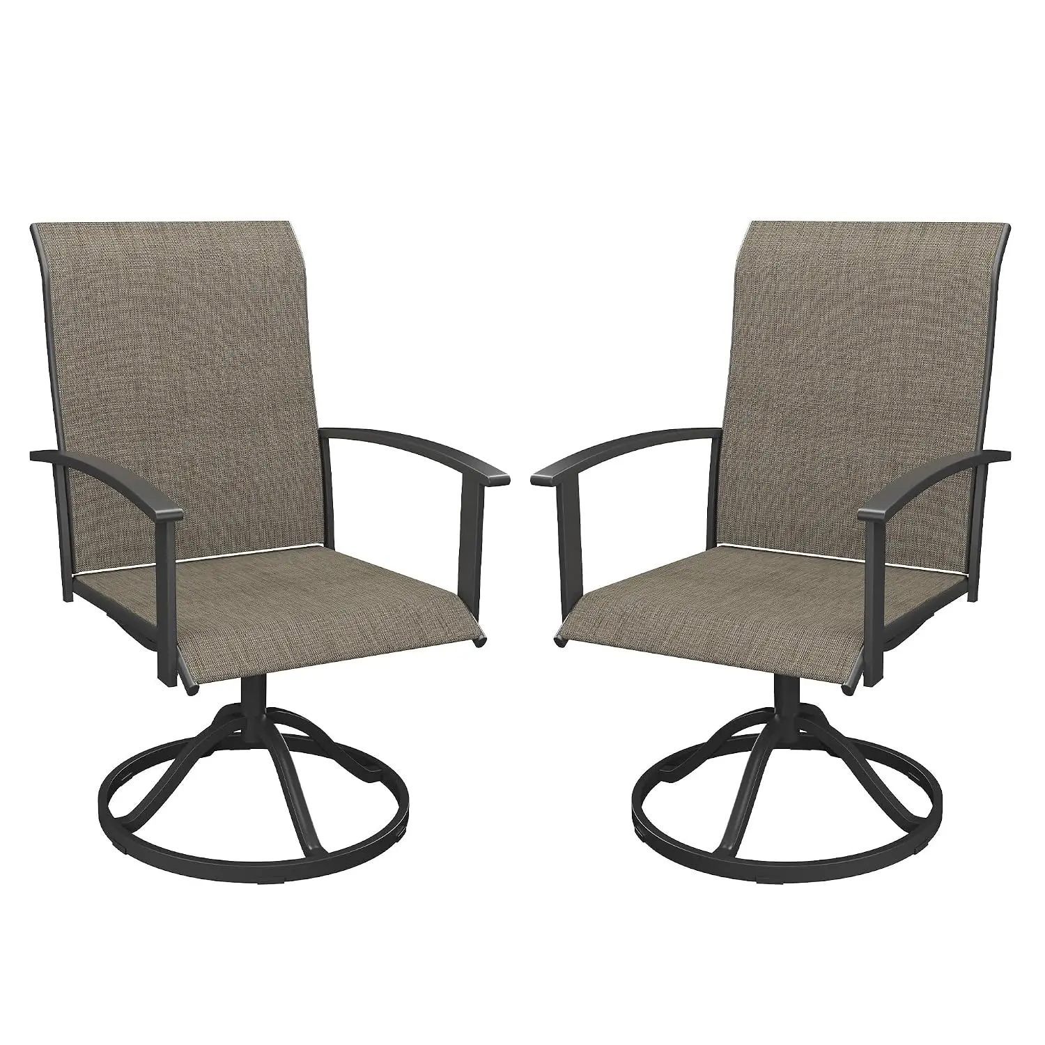 Patio Swivel Dining Chair Set 2, Outdoor Sling Chair Textilene Fabric Metal Frame Backyard Deck Garden, Brown, Customized