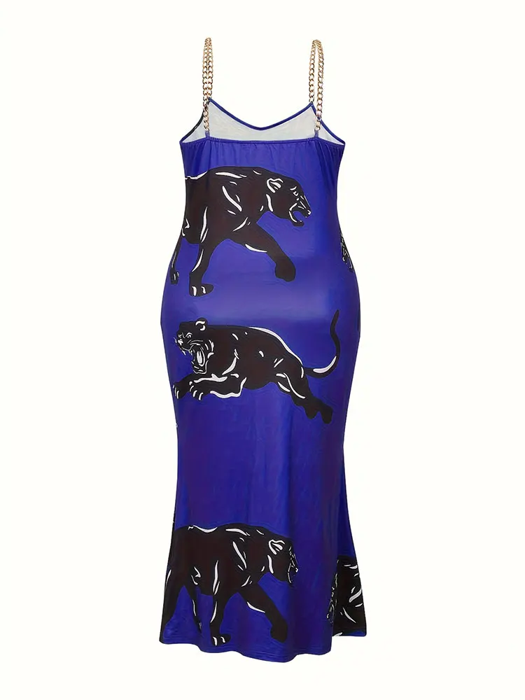 Новое женское вечернее сексуальное черное платье больших размеров с тигровым принтом, элегантное французское платье, синие длинные платья без рукавов, распродажа