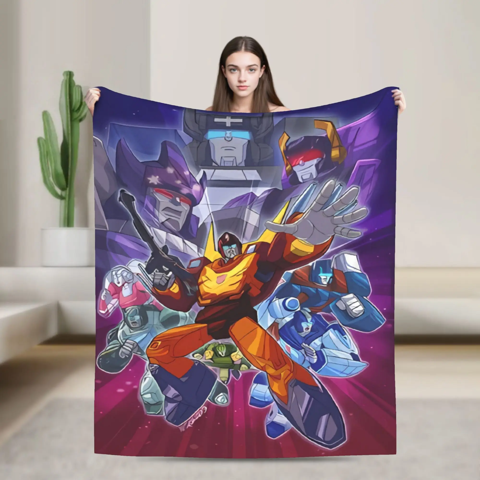 Transformered Cartoon Soft Warm Blanket  Picnic Plush Throw Blanket Street Trend Bedroom Flannel Bedspread Sofa Bed Cover