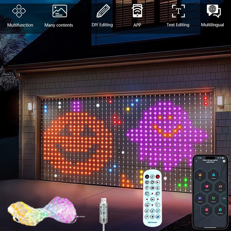 MIMIRGB Smart Curtain Lights 400LEDs Music Dynamic DIY Text Graffiti Displays String Lights Halloween Christmas Lighting Decor
