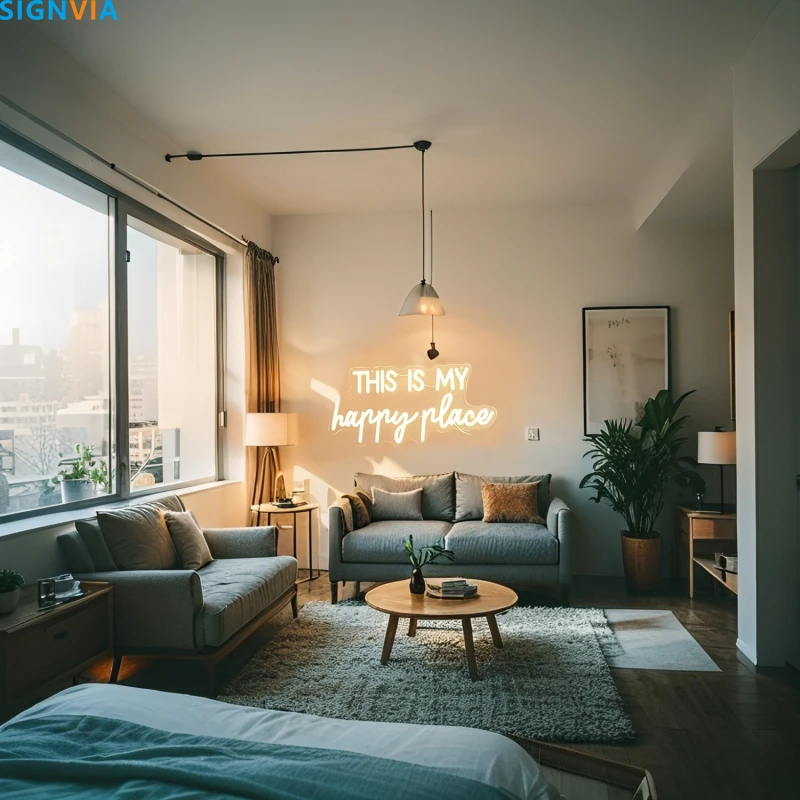 This Is My Happy Place Neon Sign USB Adjustable Brightness Reusable Party Lighting Wedding Bedroom Wall-Mounted Decor Neon Signs