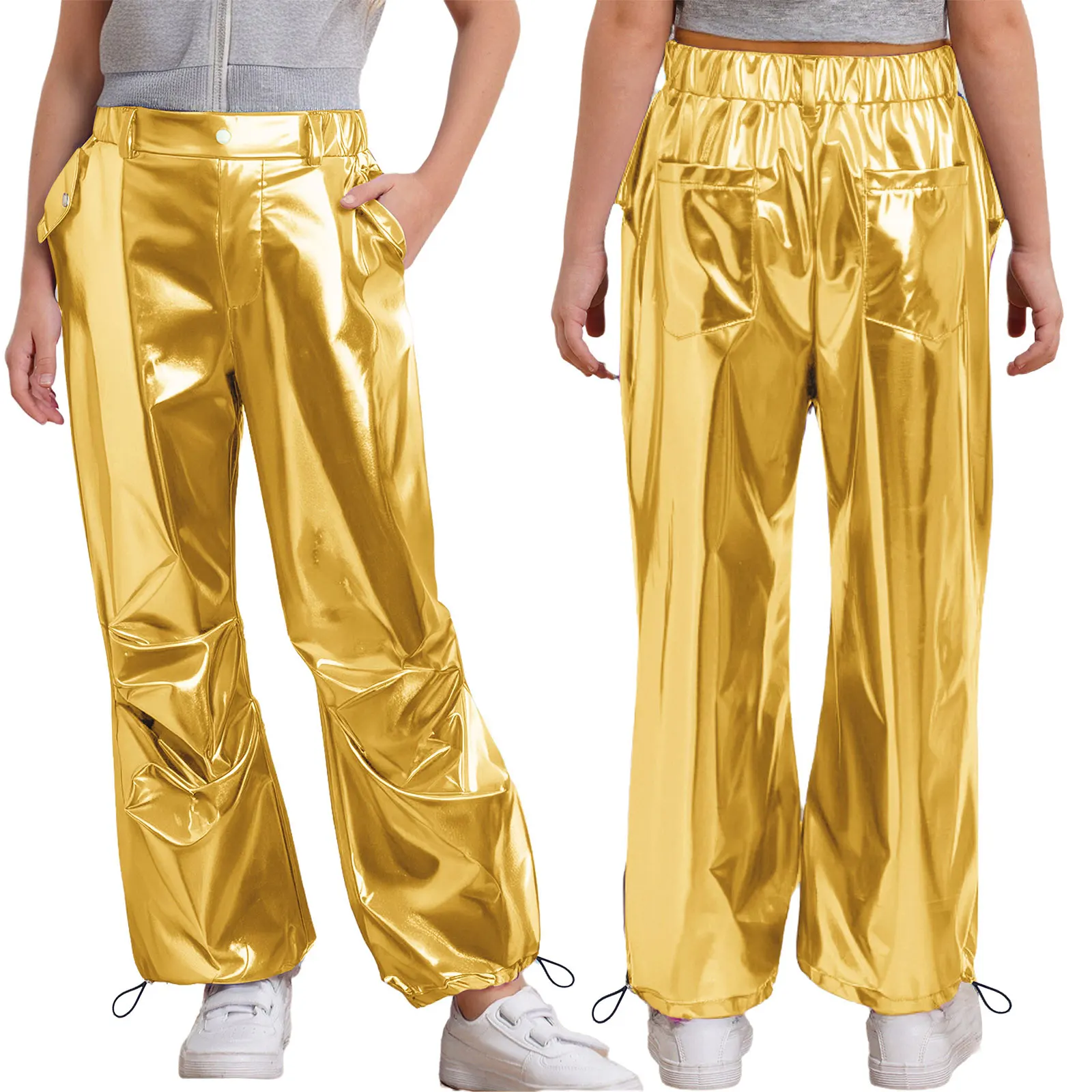 أطفال بنات الجاز الهيب هوب زي الرباط الساق افتتاح بنطلون مع جيوب ديسكو شارع الرقص أداء البضائع السراويل