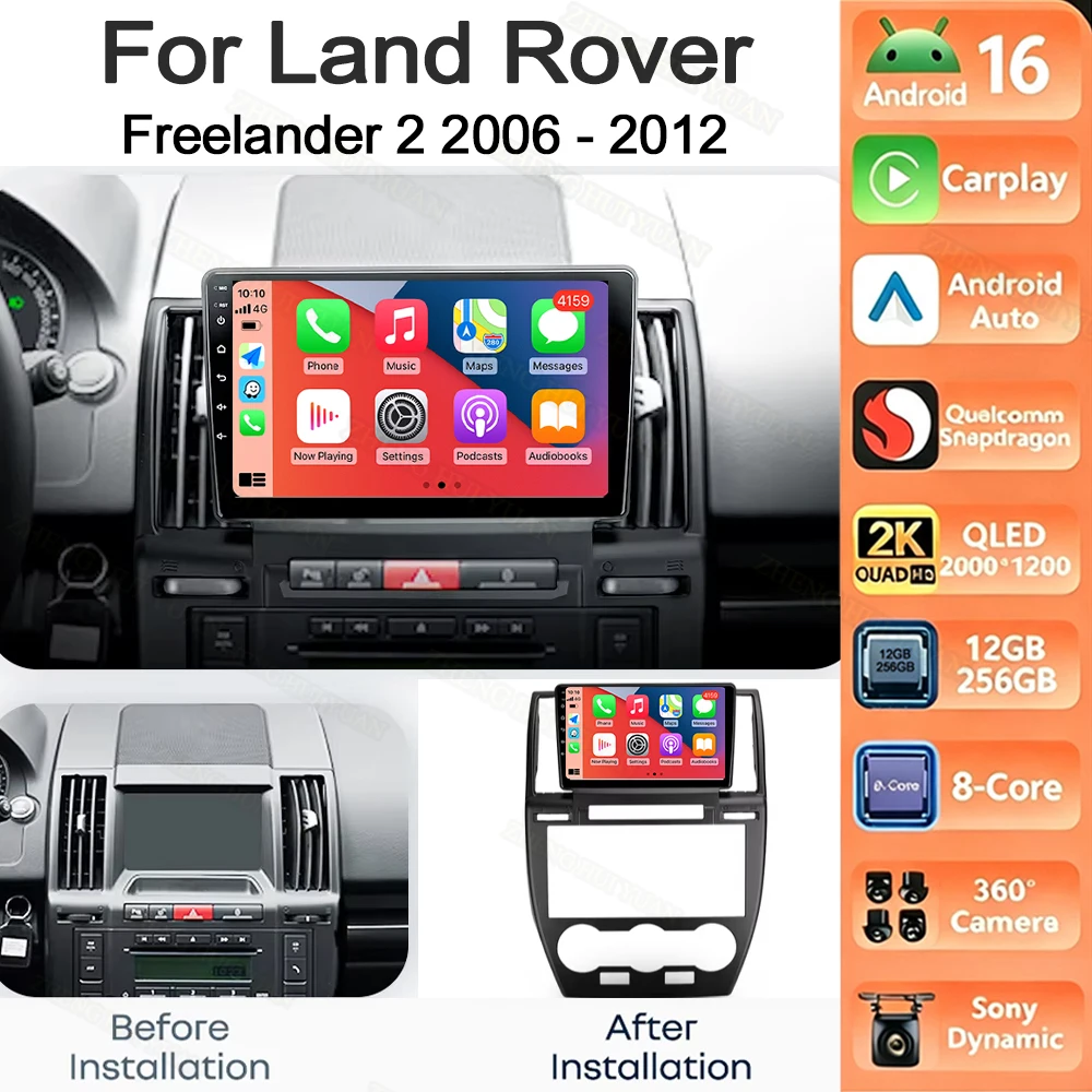 Android 16 Carplay Auto 2K Bildschirm Autoradio Multimedia-Player für Land Rover Freelander 2 2006 - 2012 DSP 2din Autoradio Stereo