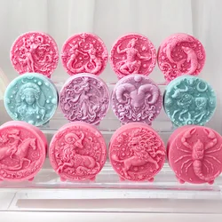 Relief 12 Constellation Aromatherapy Candle Silicone Mold Valentine's Day Embossed Constellation Cake Silicone Baking Mold