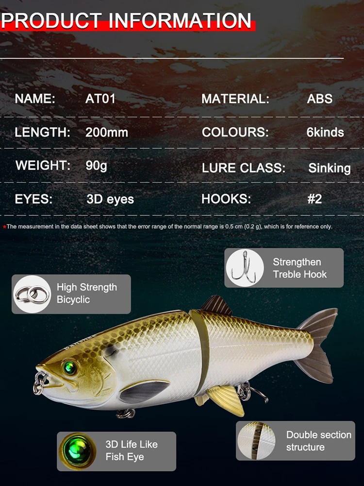 Swimbait Angeln 20 cm 90g 3,17 unzen Köder Sinkende Wobbler Künstliche Harte Angeln Köder Multi Segmente 2-gelenk Köder Für Hecht Bass – Detail 6