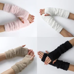 Mink-Like Velvet Arm Warmer for Women Winter Fingerless Gloves Knit Mitten Gloves Wrist Warmer with Thumb Hole