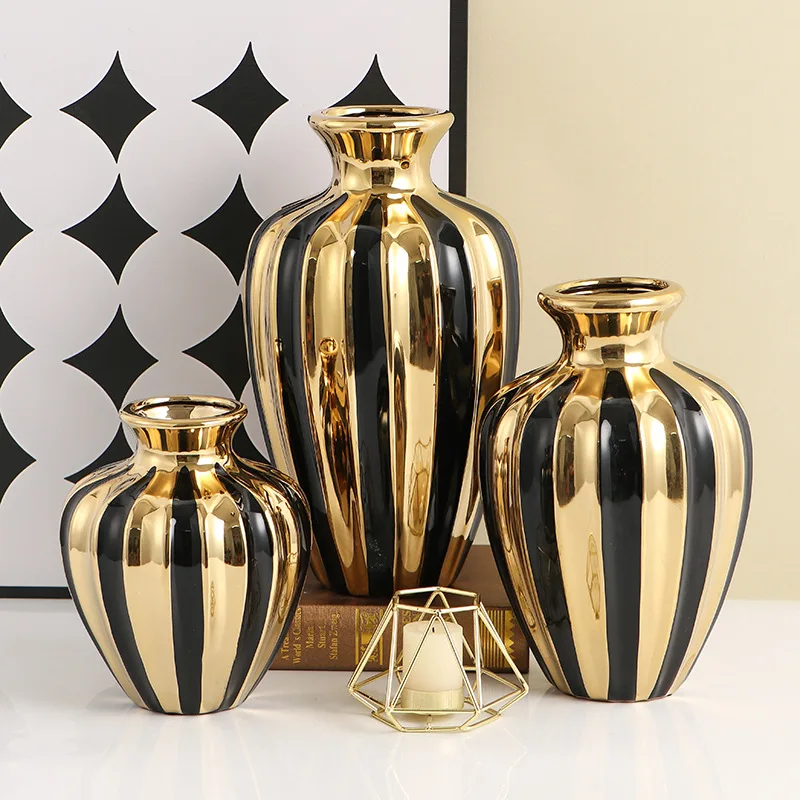 Light Luxury Ceramic Jar Creative Living Room Vase Flower Arrangement Ornaments Ceramic Jars Dining Table Decorations Handicraft