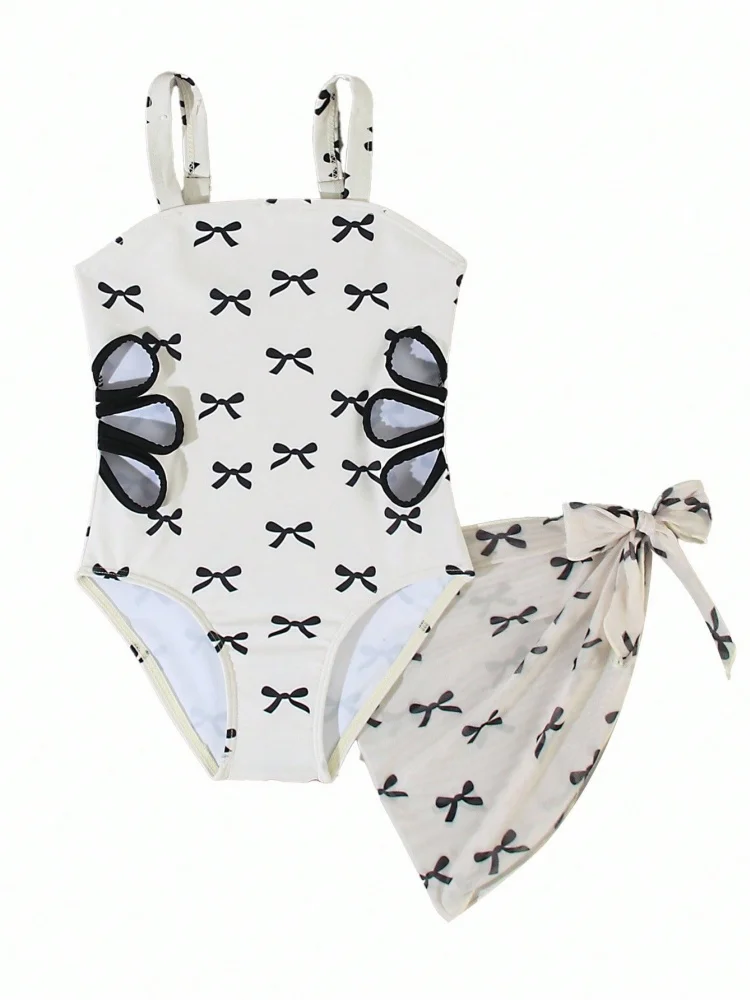 الفتيات الاطفال ملابس السباحة 2026 جديد طباعة حبال قطعة واحدة ملابس سباحة للأطفال الصيف شبكة Monokini ملابس الشاطئ ثوب السباحة للسباحة