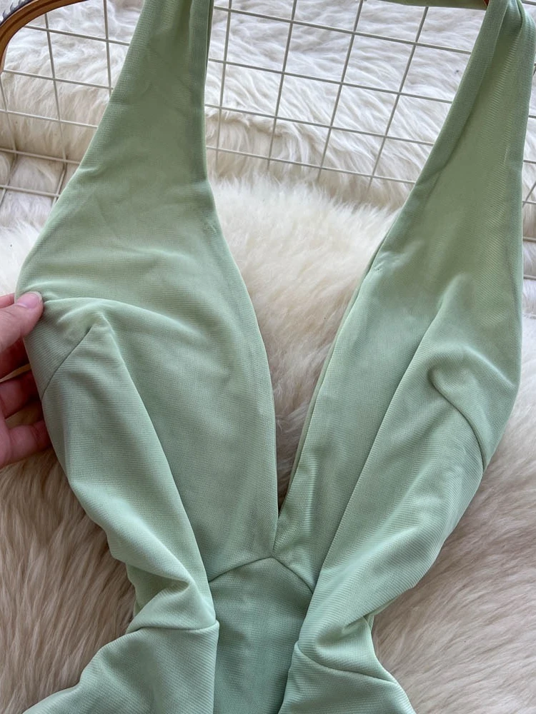 Foamlina عميق الخامس الرسن عارية الذراعين فستان طويل المرأة مثير بلا أكمام سليم بقماش شفاف المرقعة غير النظامية فستان ماكسي لحفلة الصيف