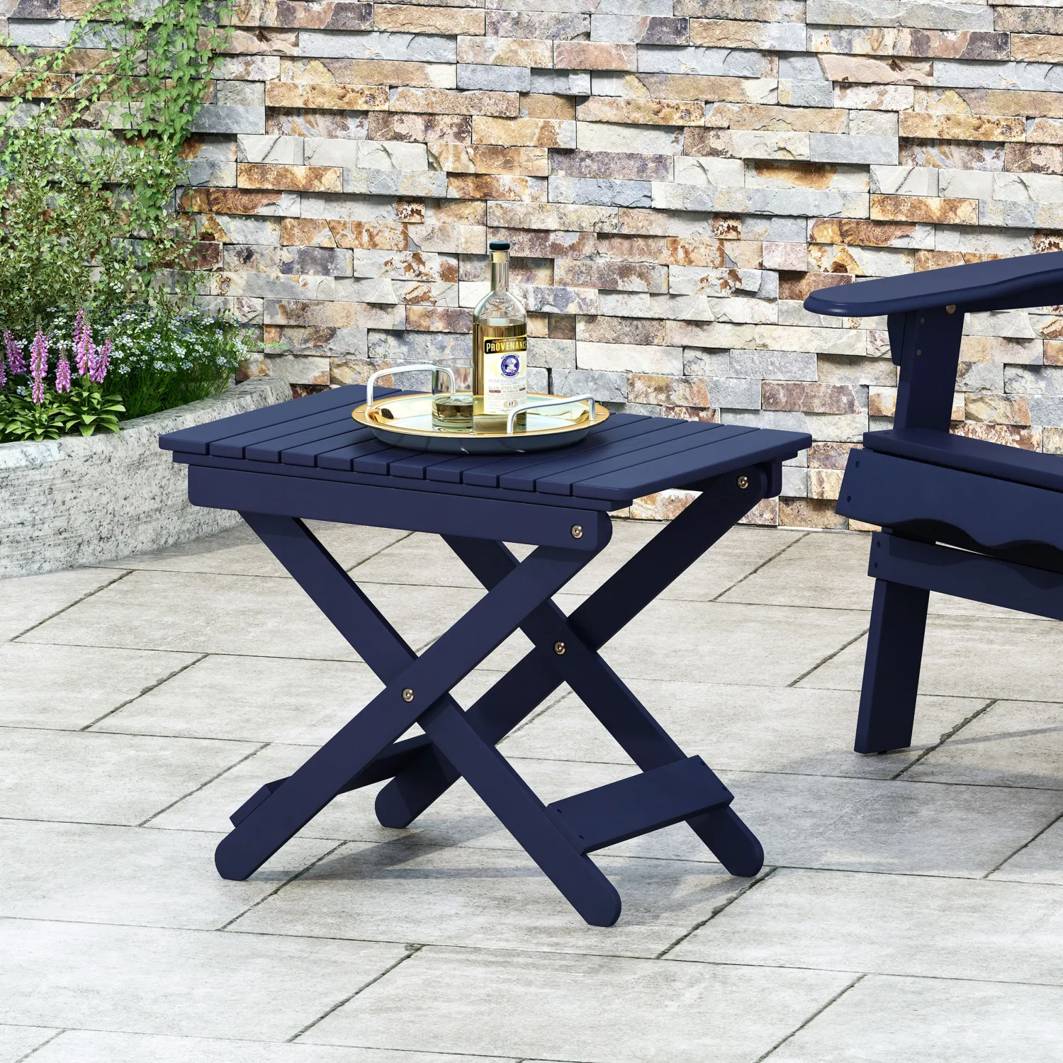 

Outdoor Folding Wooden Side Table, Navy Blue, 15"D x 22.75"W x 18.25"H