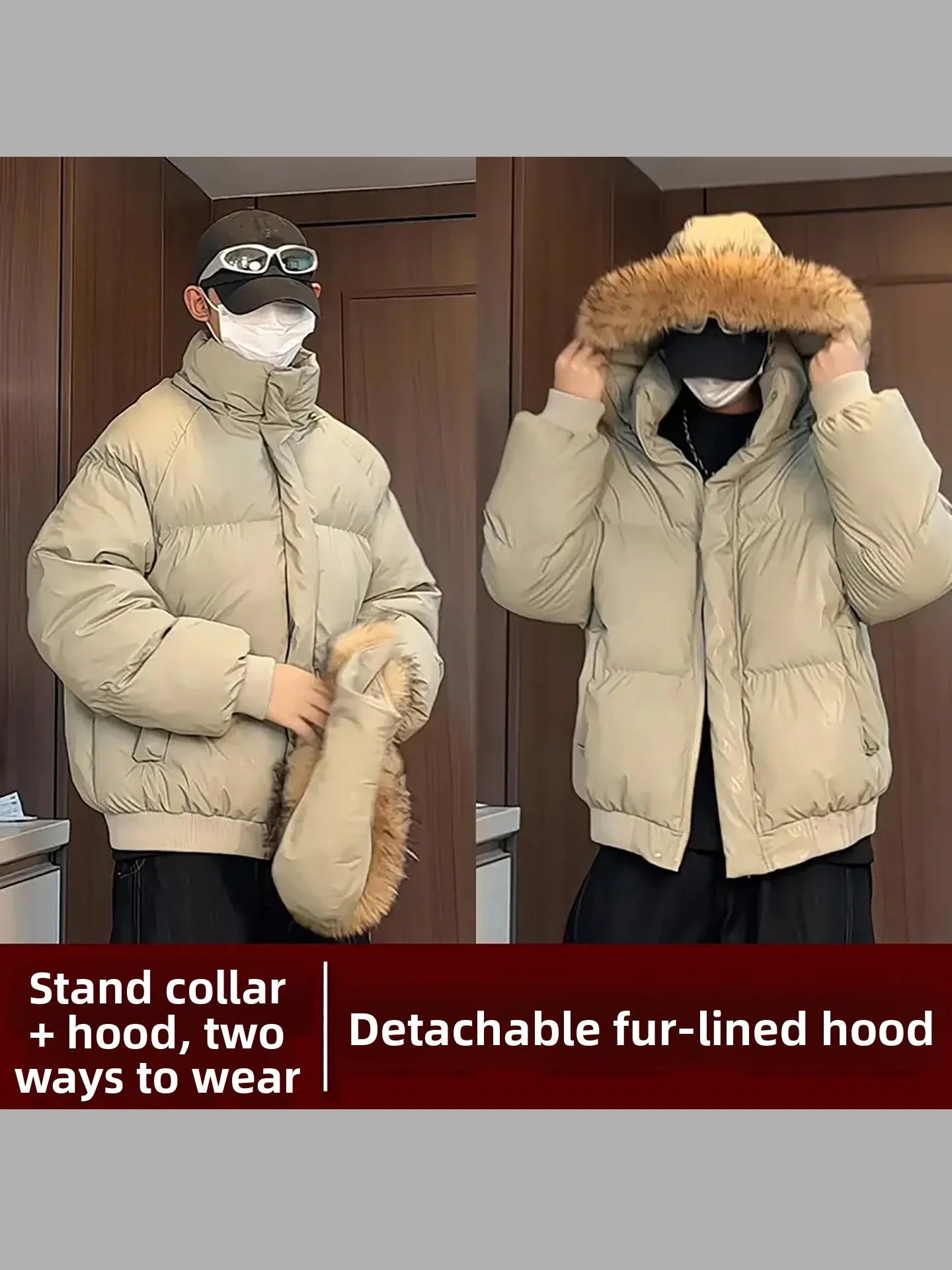 Cleanfit Thiened ort بولي Leather جلد أسفل Jaet للإزالة الفراء طوق انفصال الشتاء الأزواج القطن معطف دافئ Ci عادية #2