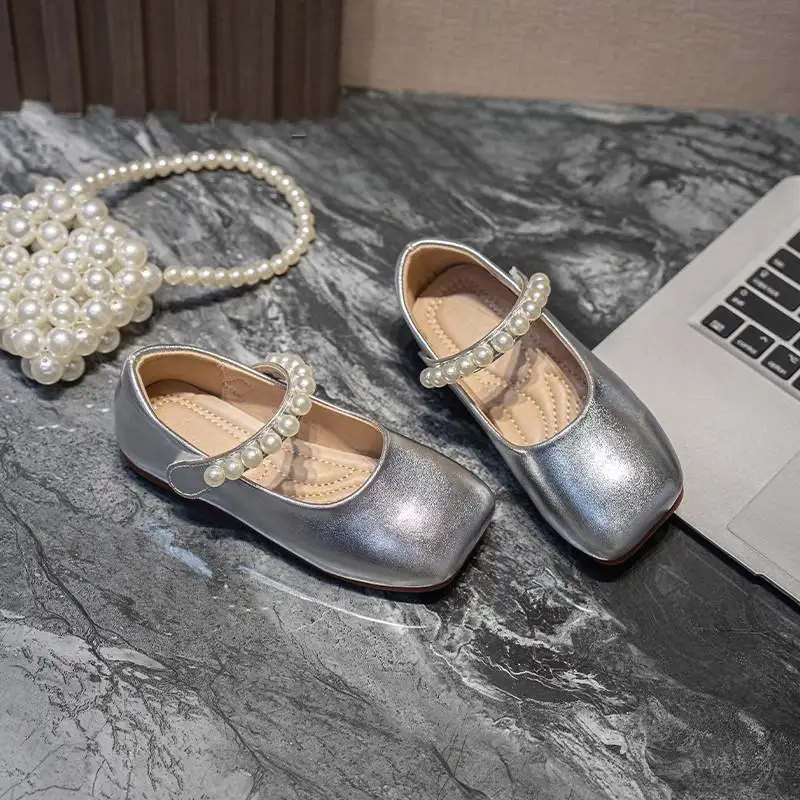 

Girls Ankle Strap Leather Shoes with Shiny Beaded 2025 New Autumn Toddler Mary Jane Shoes Soft Sole Girls School Party Footwear