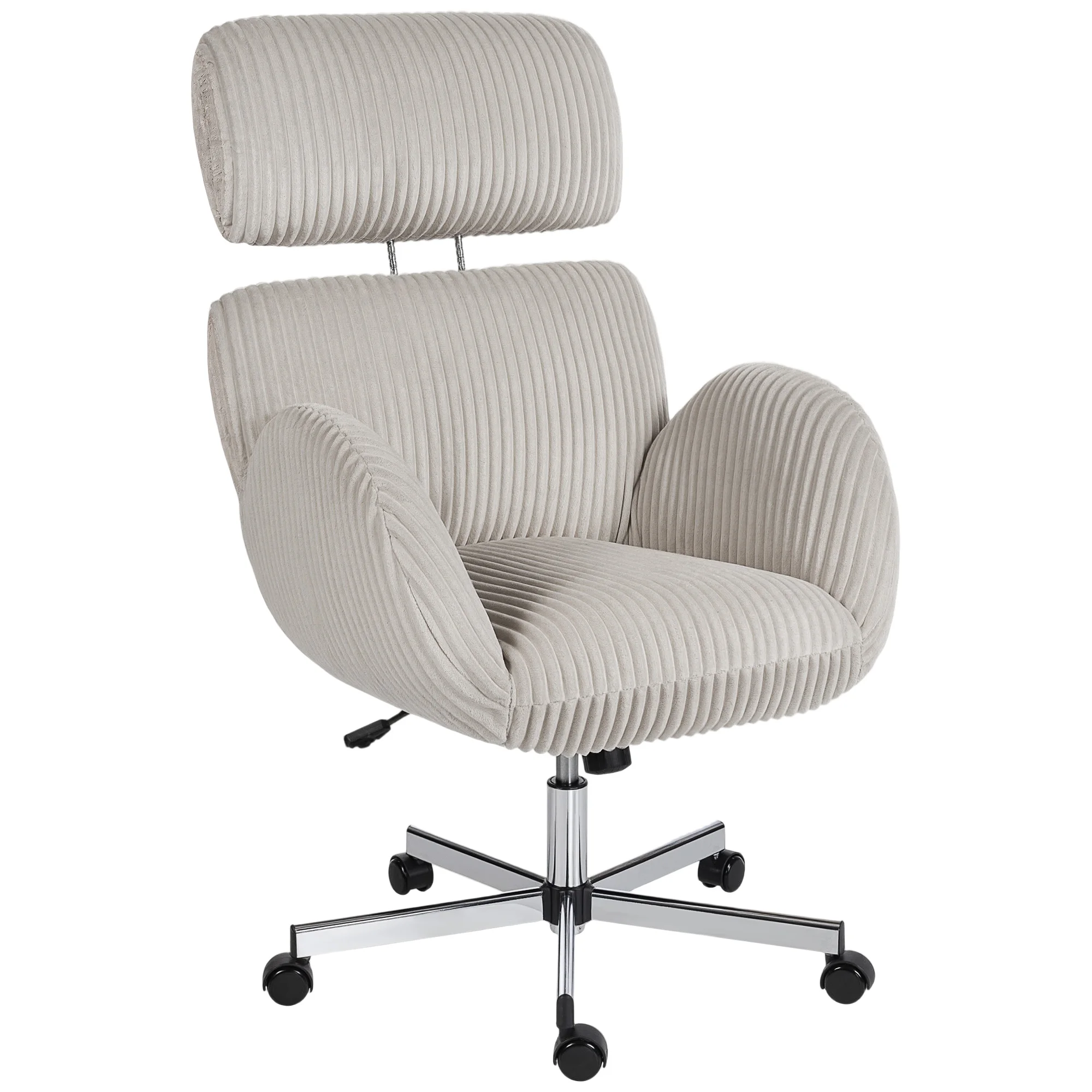 HOMCOM Silla de Oficina con Reposabrazos Respaldo Alto Reposacabezas Regulable Ruedas Altura Ajustable Giratoria Gris