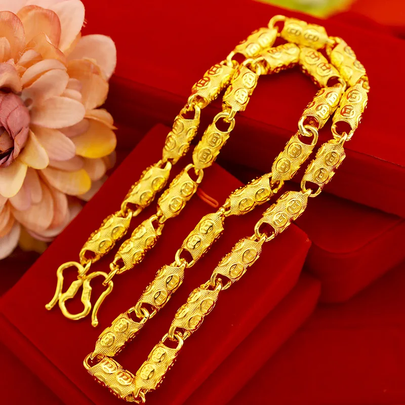 

9999 24K real gold men's large necklace thickened gold men's boutique wealth attracting solid necklace