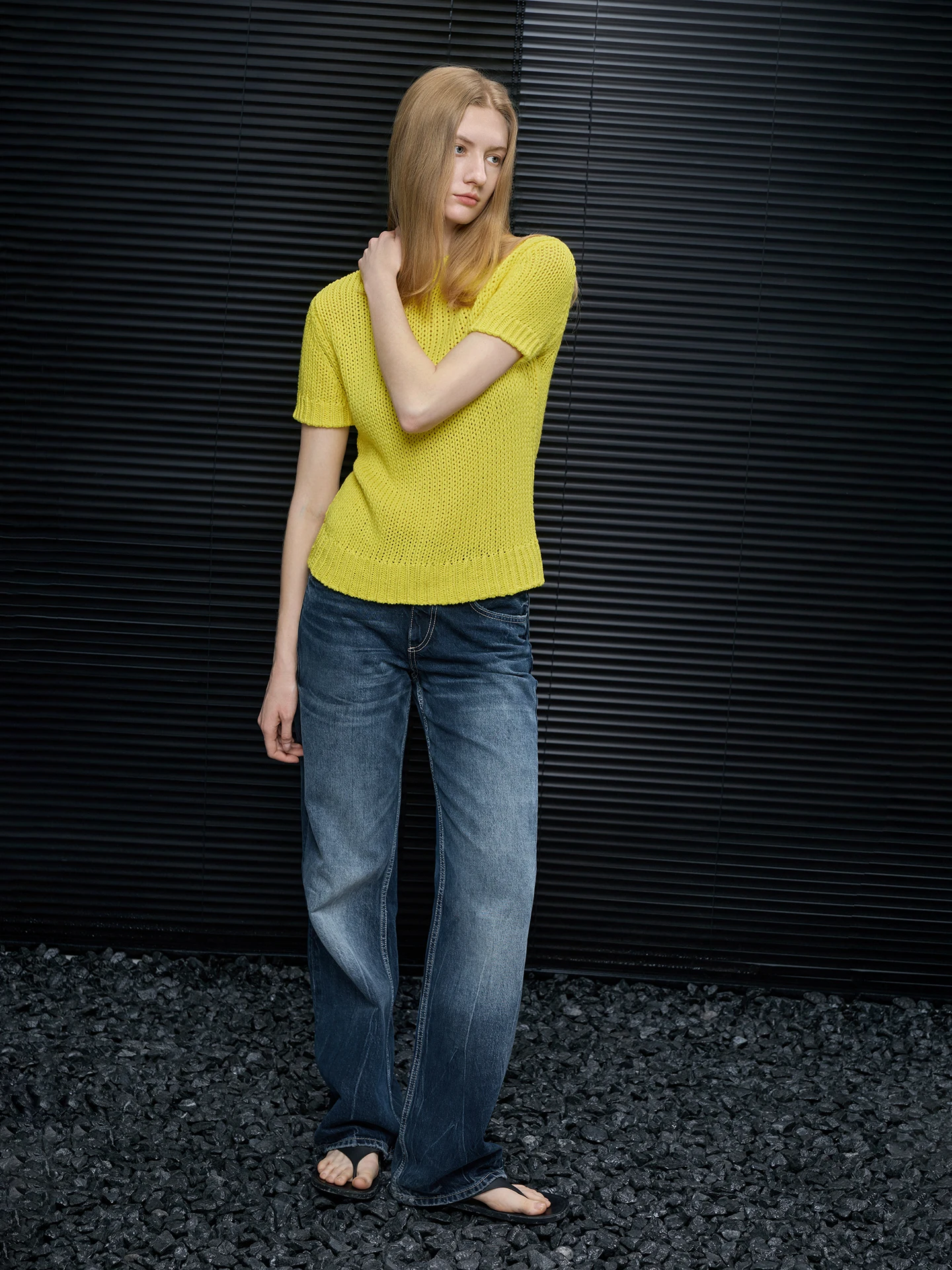 

Pure Cotton ort Sve Knitted Sweater Women's Beautiful Hollow out Design Spring Faionable Street Sle round Ne Top