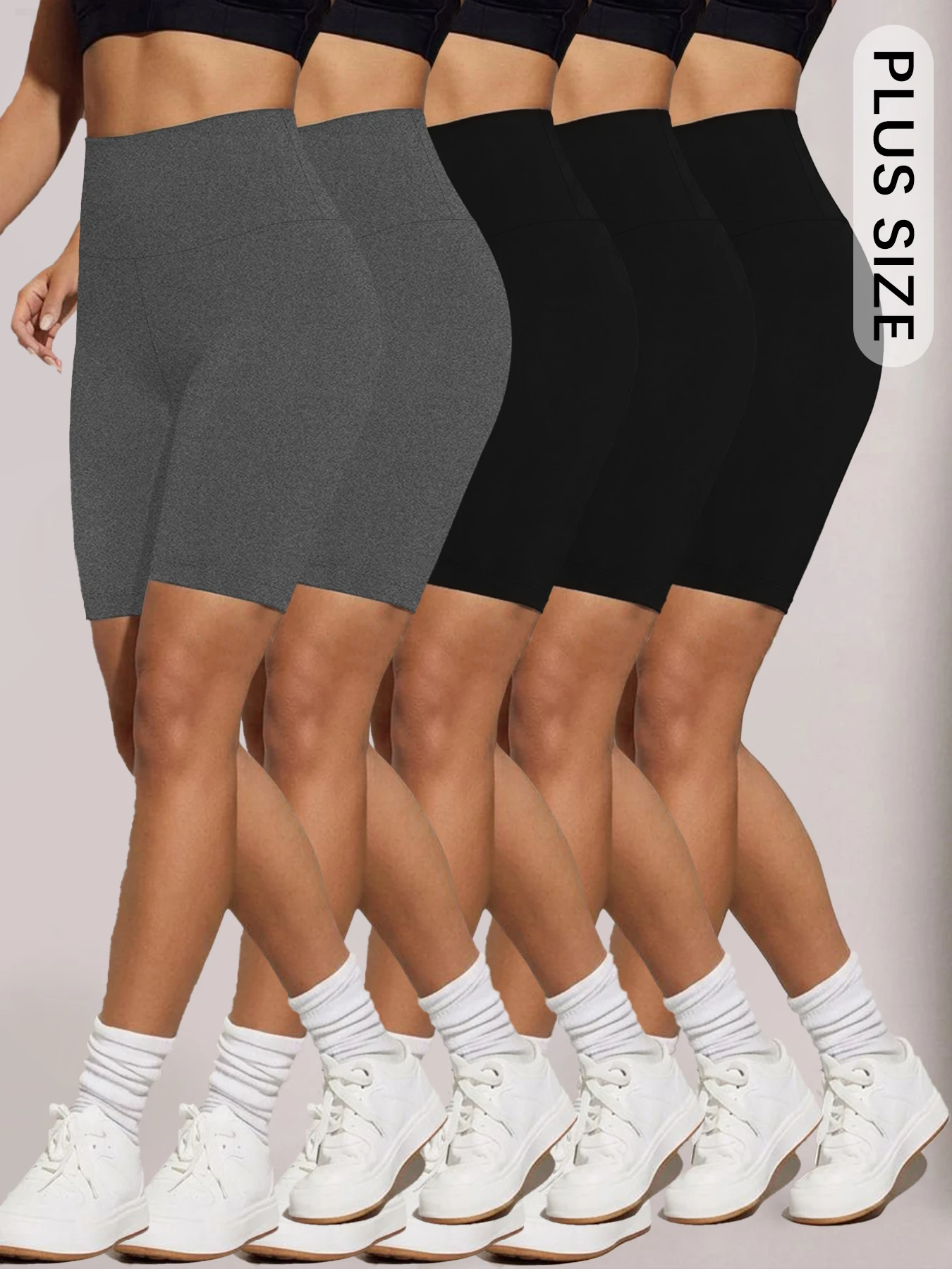 

5 pack Plus Size High Waist Biker Shorts Women Super Soft No See Through Workout Yoga Running Home Casual Shorts