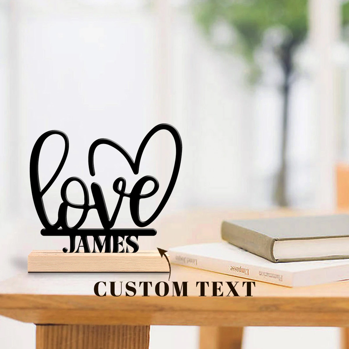 1pc Customized Wrought Iron Desktop Ornaments Custom Content Equipped with A Wooden Base Home or Office Decorations