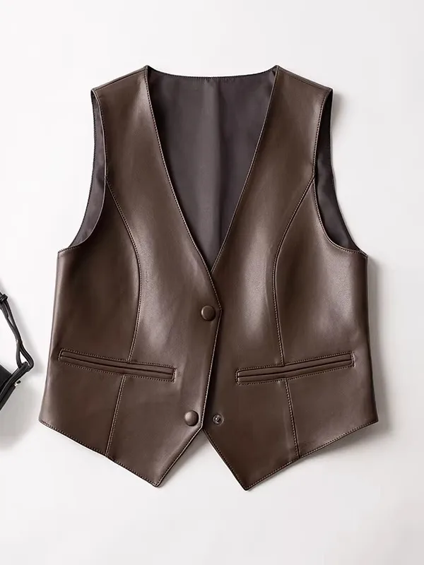 세련된 정품 가죽 조끼 여성 아우터웨어 천연 가죽 자켓 슬림 통근용 작은 여성용