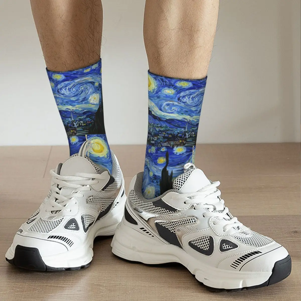 Male Van Gogh Painting Socks Cute Fashion Starry Night Socks Novelty Merch Middle TubeSocks Amazing Gift