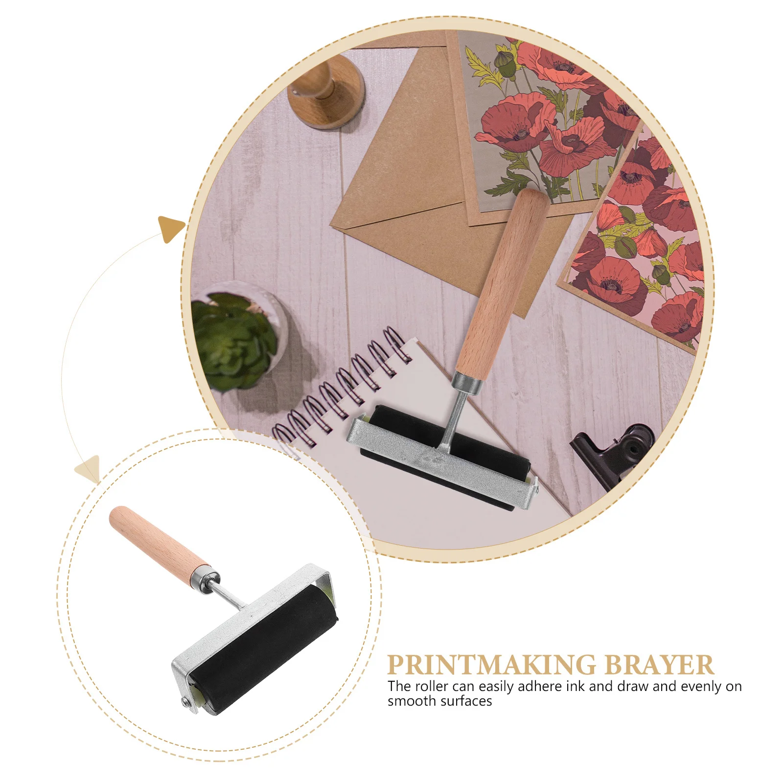 Rodillo de impresión de goma para superficies lisas, mango ergonómico, herramienta artística resistente al desgaste, rodillo de tinta de impresión