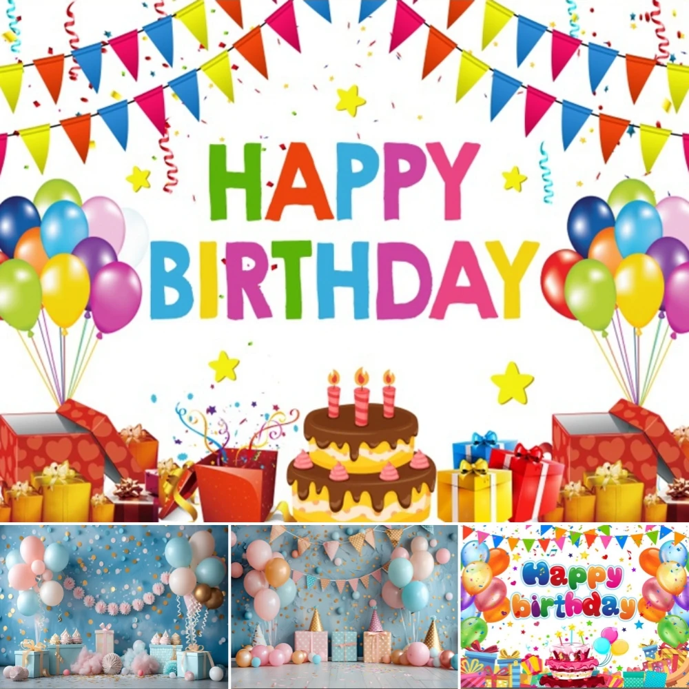 

Birthday Party Decor Photography Backdrop Colorful Balloon Happy Newborn Baby Shower Birthday Custom Photo Background Banner