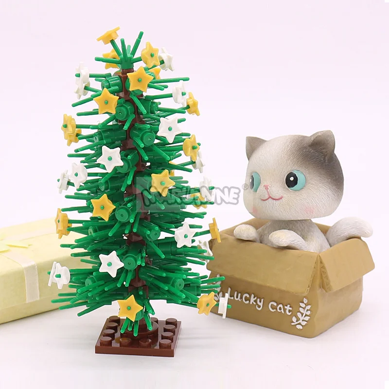 ต้นคริสต์มาสพร้อมดวงดาว139ชิ้นต้นชุดโมเดลอิฐเมือง Moc ของขวัญคริสต์มาสตกแต่งของประดับโต๊ะทำงาน