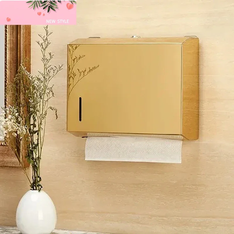 

Металлический держатель для салфеток, золотой диспенсер для бумажных полотенец, держатель для туалетной бумаги, коробка для ванной комнаты, нержавеющая сталь, настенный без перфорации