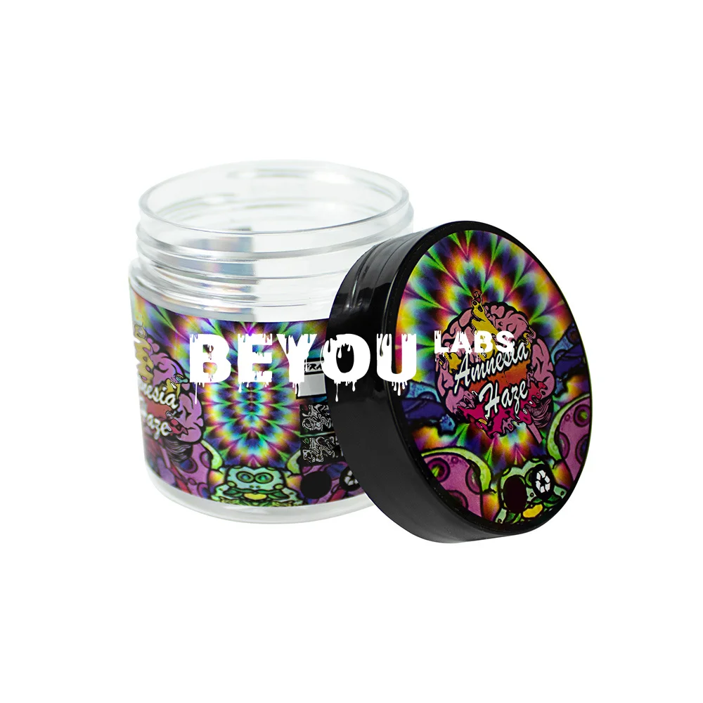 60ml Keep Fresh Empty Plastic Storage Jar Dry Flower Tea Herb Leaves Nut Chocolate Reusable Clear Bottle Round Black Lid Custom