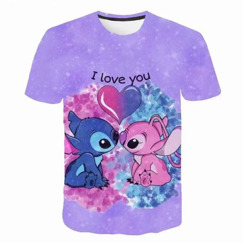 Stitch 3d Printed Fun Cartoon Girls' T-Shirt Girl T-Shirt Breathable Short Sleeve Summer Cartoon Casual Children Clothing Baby