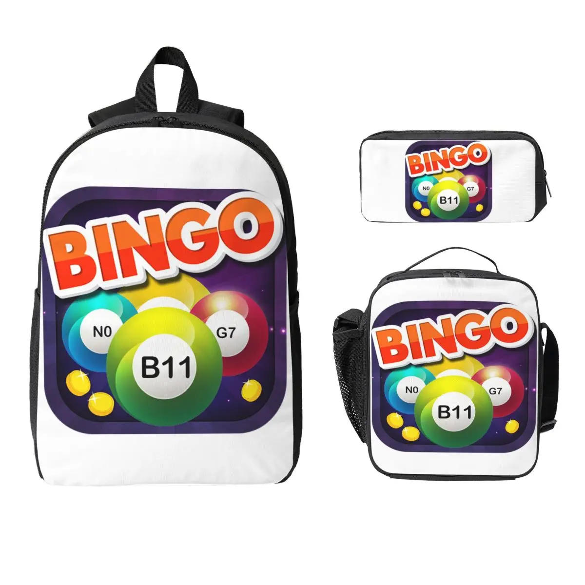 

Game Bingo Queen Player Backpack Student Boys Girls BookBag School Bag Laptop Shoulder Bags 3ps Insulated Lunch Bag Pencil Case