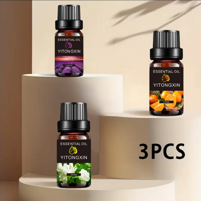 3Pcs Plant Essential Oil (Lavender+Jasmine+Orange) 10ml Per Bottle, Suitable For Body Massage Care