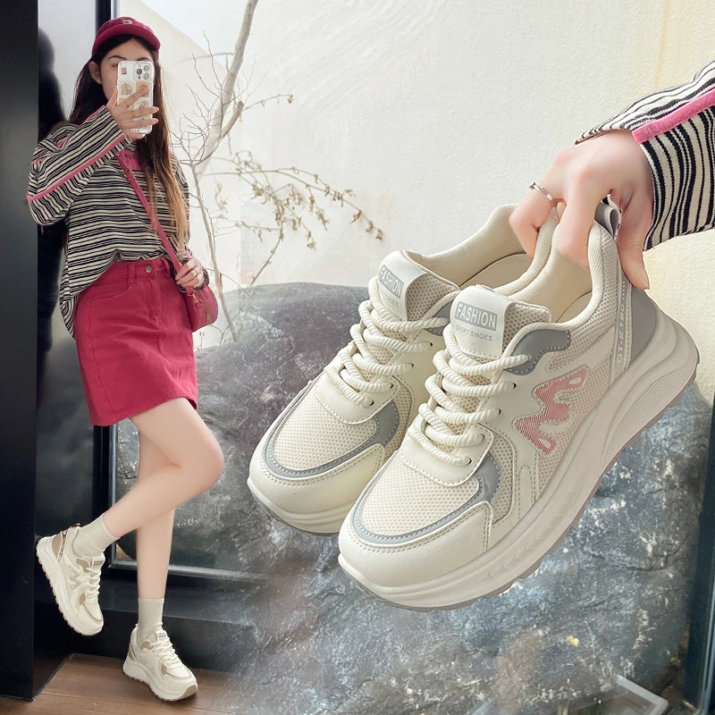 

Новинка весны 2024, женская повседневная обувь высокого качества на толстой подошве, увеличивающая рост, модная стильная спортивная обувь Женская Обувь